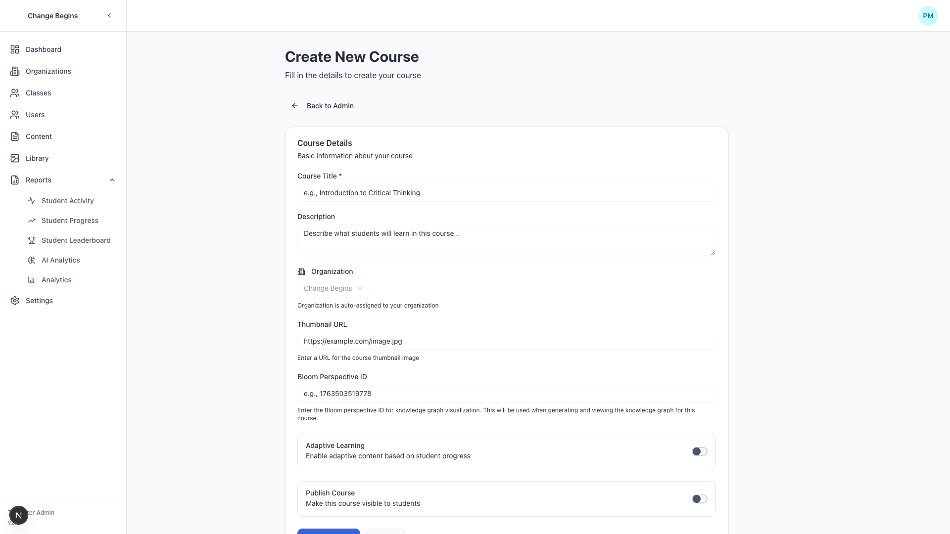 Create Course Form